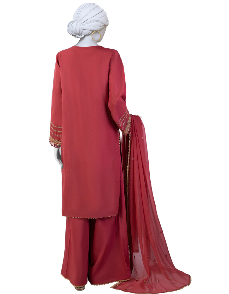 RED ORGANZA 3PC UNSTITCHED | JJLS-S-JFU-24-703 FB/JH-279 - Image 2