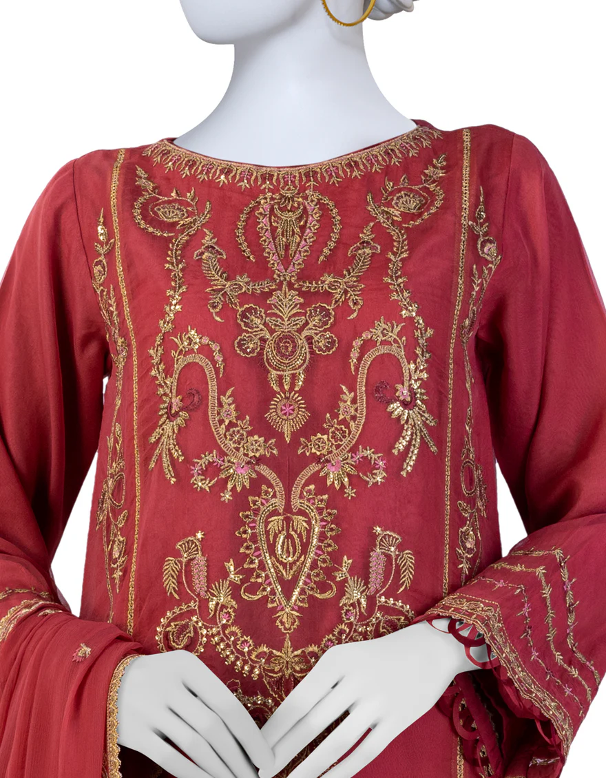 RED ORGANZA 3PC UNSTITCHED | JJLS-S-JFU-24-703 FB/JH-279 - Image 3