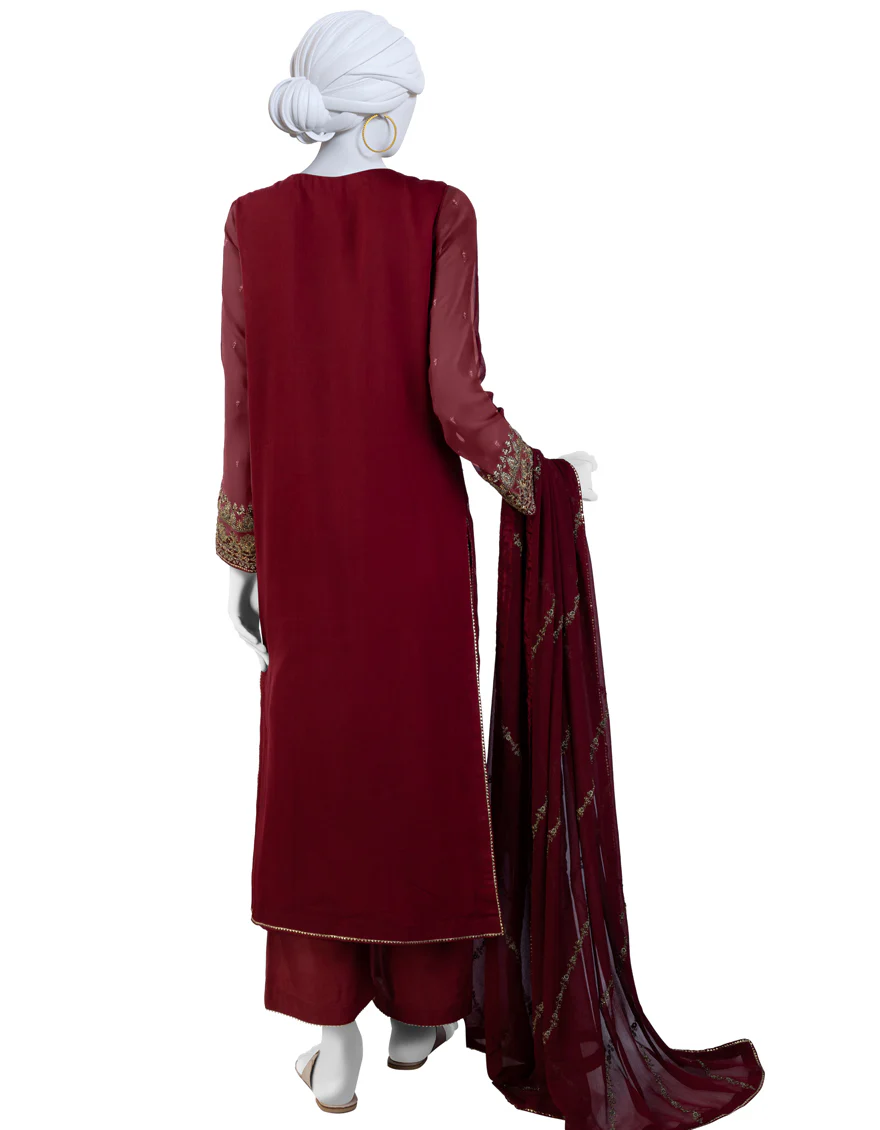 RED CHIFFON 3PC UNSTITCHED | JJLS-S-JFU-24-704 FB/HF 192 - Image 2