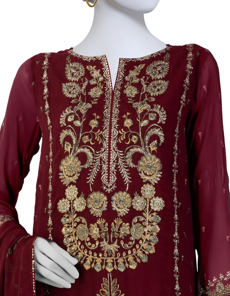RED CHIFFON 3PC UNSTITCHED | JJLS-S-JFU-24-704 FB/HF 192 - Image 3