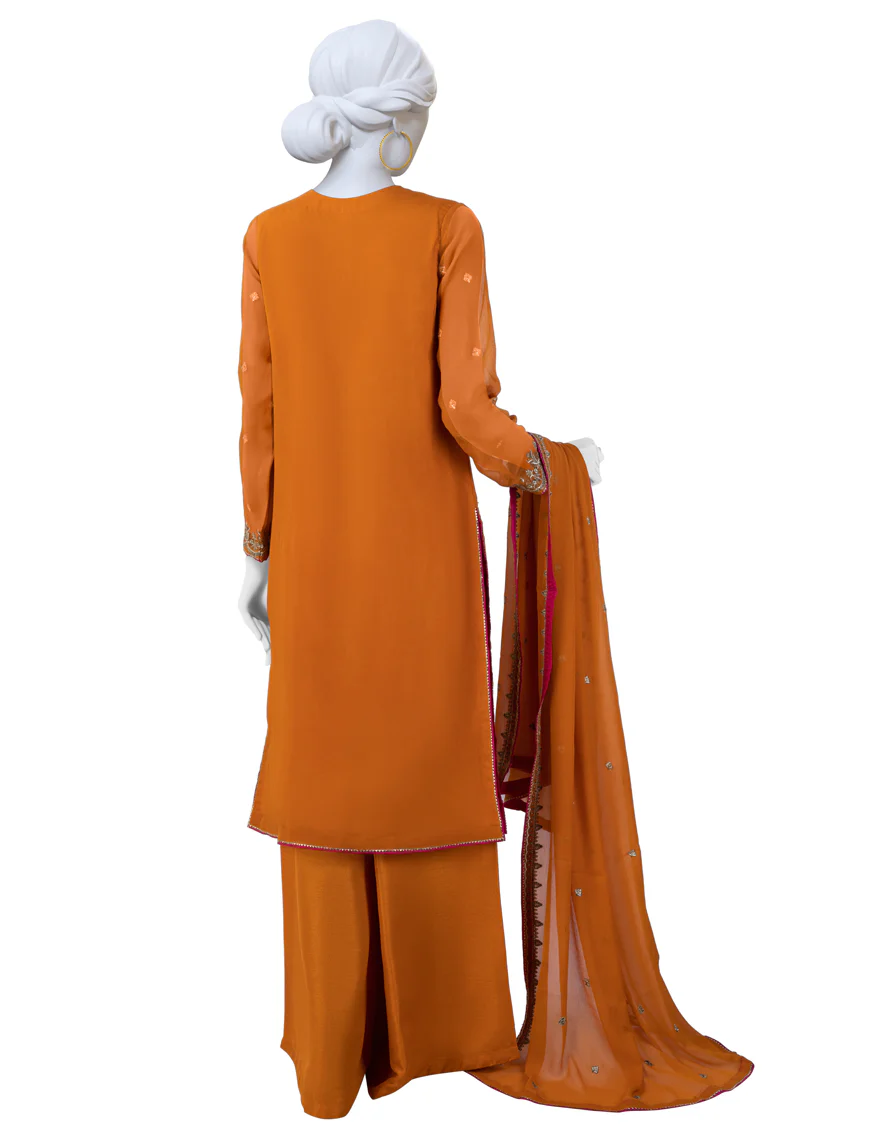 ORANGE CHIFFON 3PC UNSTITCHED | JJLS-S-JFU-24-705 FB/HF 193 - Image 2
