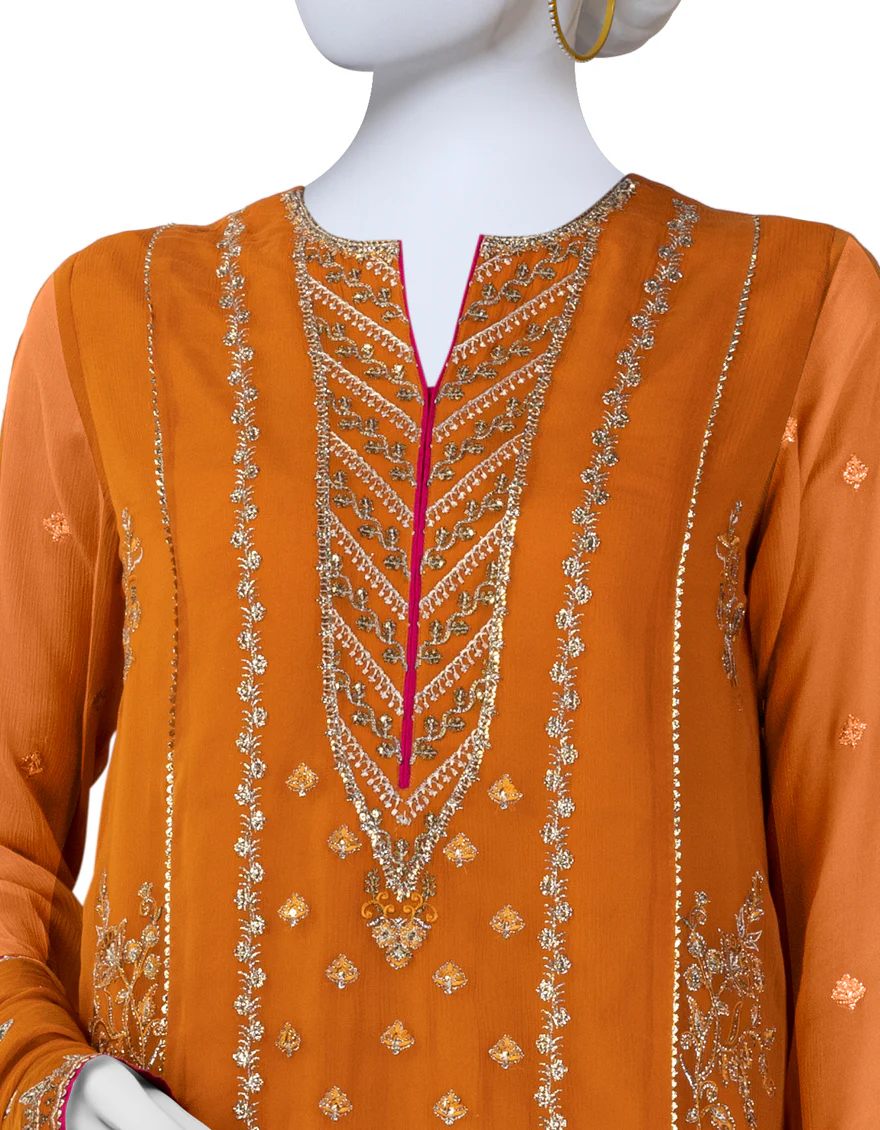 ORANGE CHIFFON 3PC UNSTITCHED | JJLS-S-JFU-24-705 FB/HF 193 - Image 3