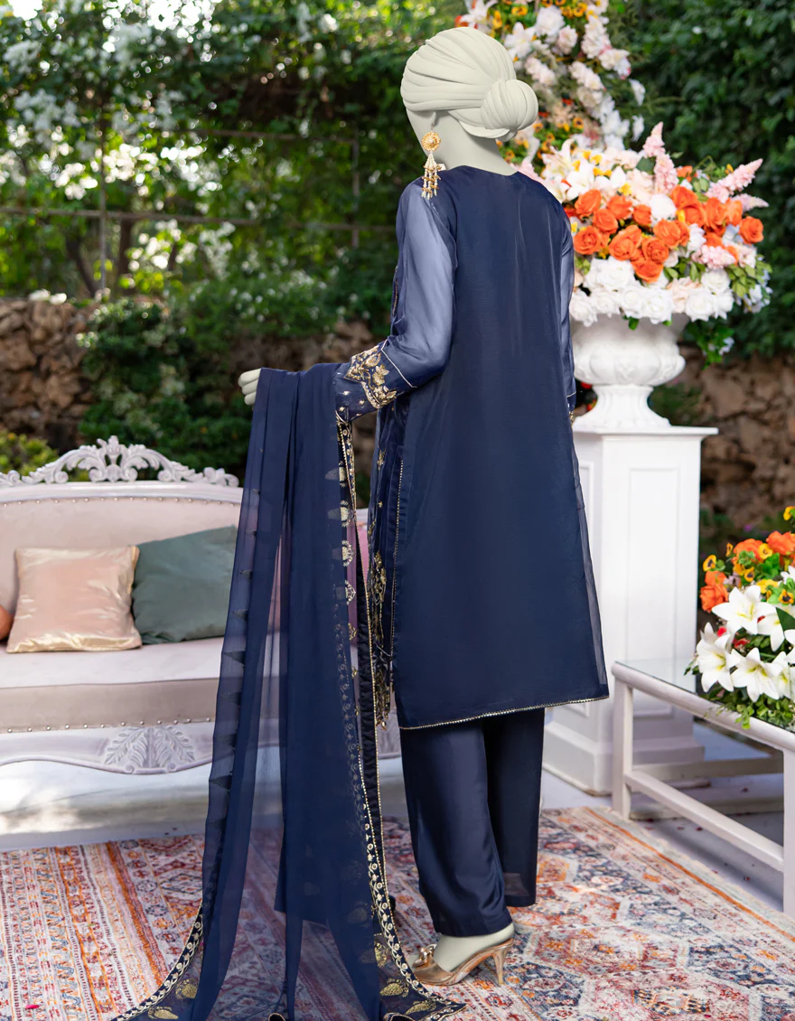 BLUE ORGANZA 3PC UNSTITCHED | JJLS-S-JFU-24-717 FB/FALAK-3 - Image 2