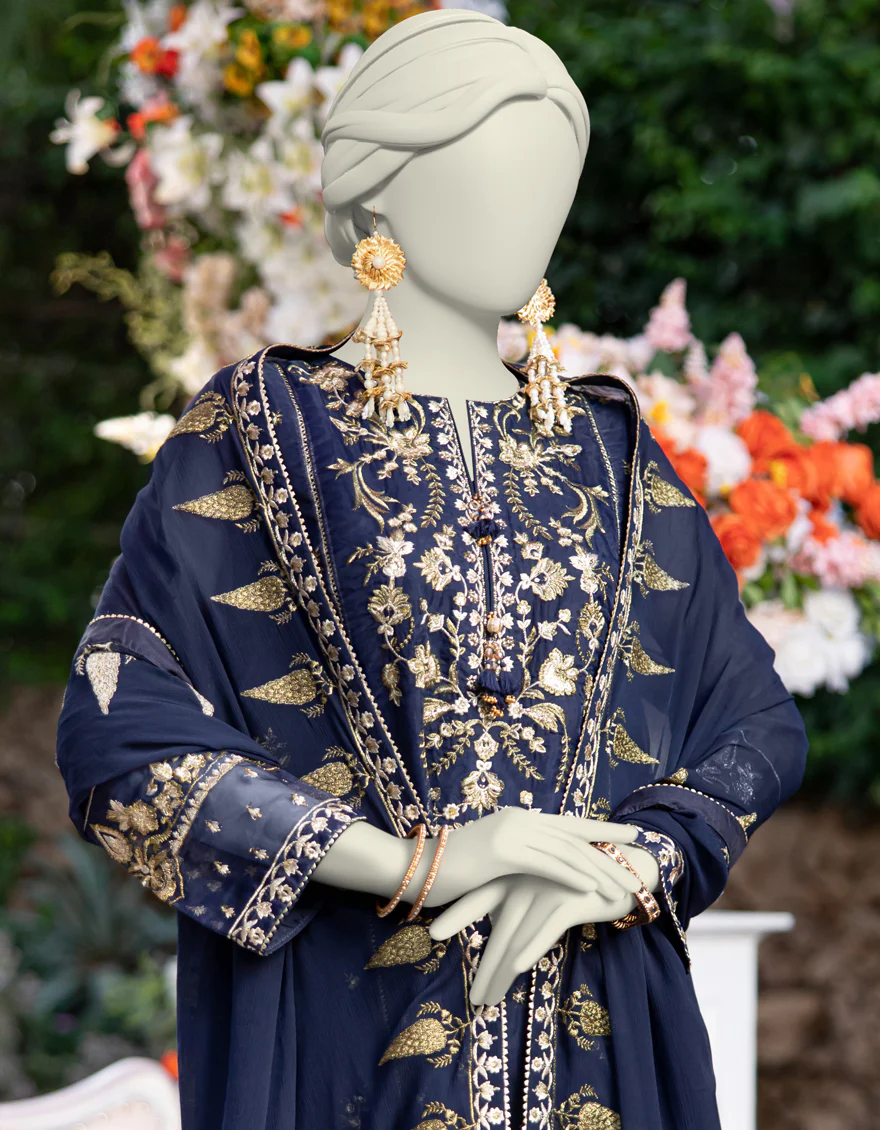 BLUE ORGANZA 3PC UNSTITCHED | JJLS-S-JFU-24-717 FB/FALAK-3 - Image 3