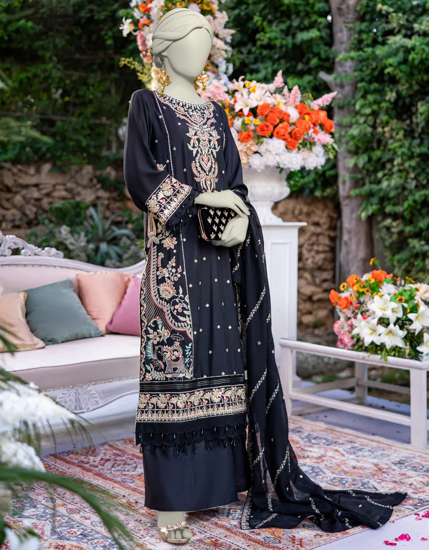 BLACK CHIFFON 3PC UNSTITCHED | JJLS-S-JFU-24-719 FB/FALAK-5