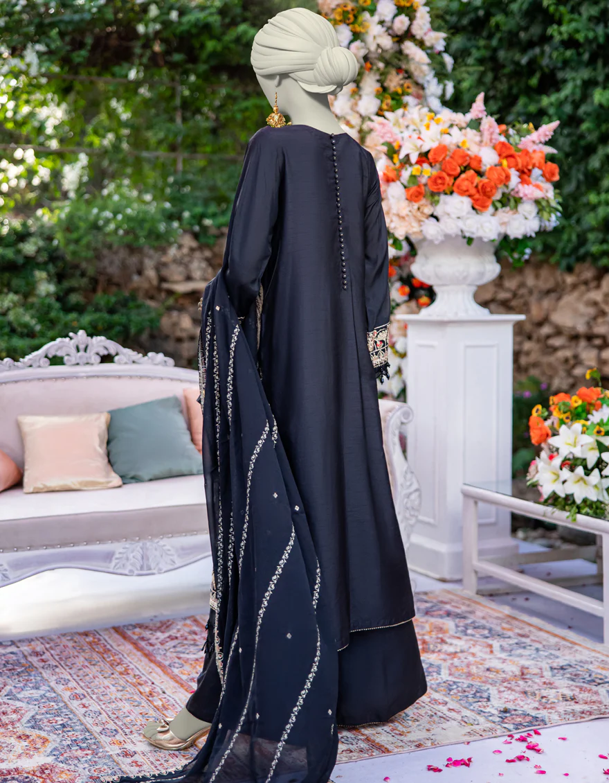 BLACK CHIFFON 3PC UNSTITCHED | JJLS-S-JFU-24-719 FB/FALAK-5 - Image 2