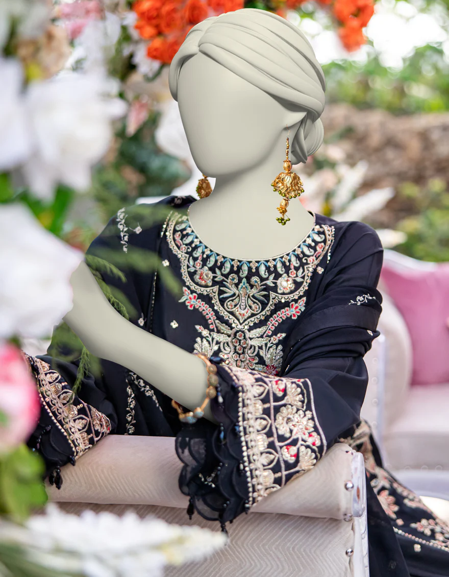 BLACK CHIFFON 3PC UNSTITCHED | JJLS-S-JFU-24-719 FB/FALAK-5 - Image 4