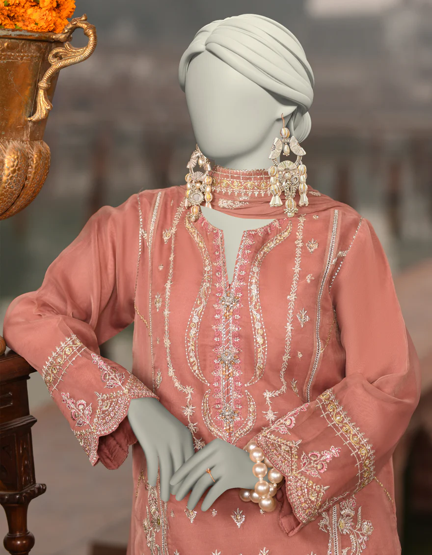 PINK ORGANZA 3PC UNSTITCHED | JJLS-S-JFU-25-701 FB/FALAK-01 - Image 2