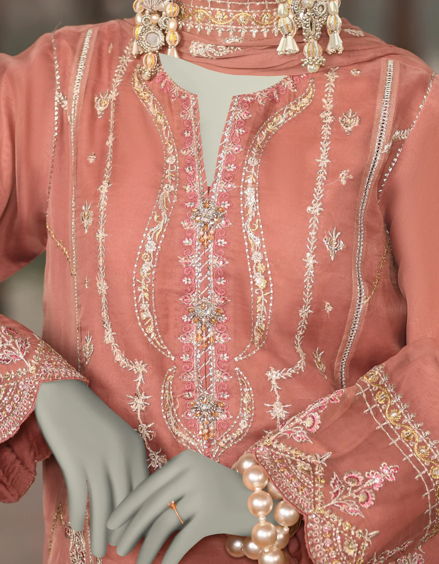 PINK ORGANZA 3PC UNSTITCHED | JJLS-S-JFU-25-701 FB/FALAK-01 - Image 4