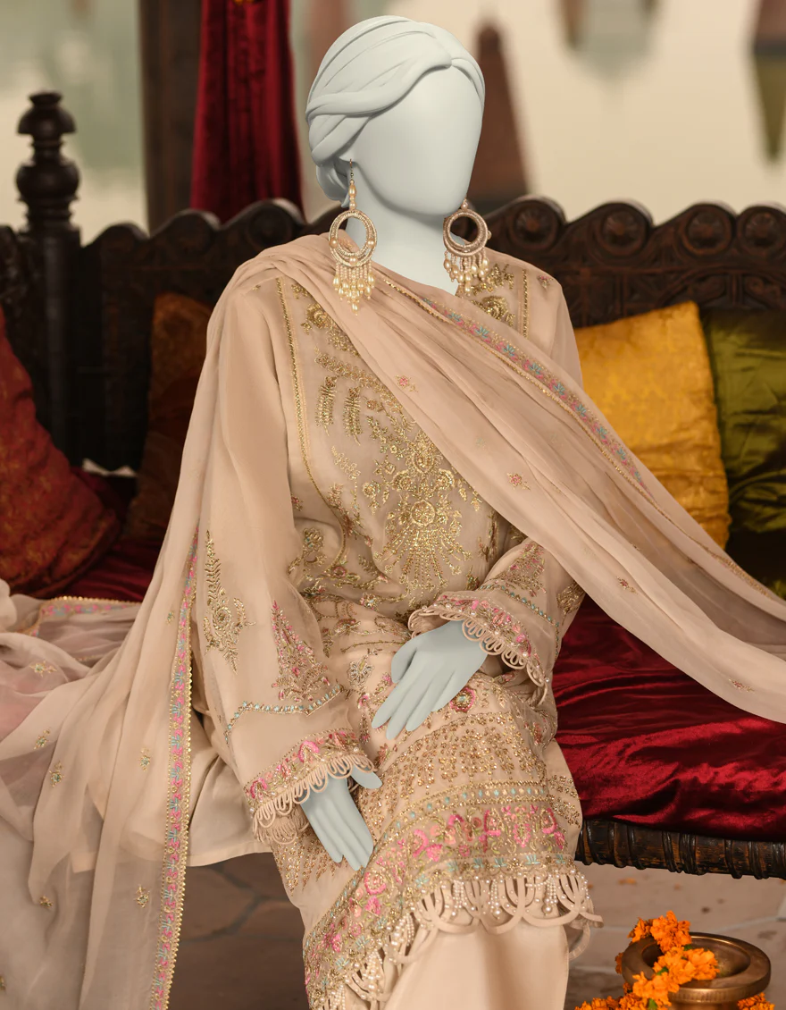 OFF WHITE ORGANZA 3PC UNSTITCHED | JJLS-S-JFU-25-702 FB/FALAK-02 - Image 2