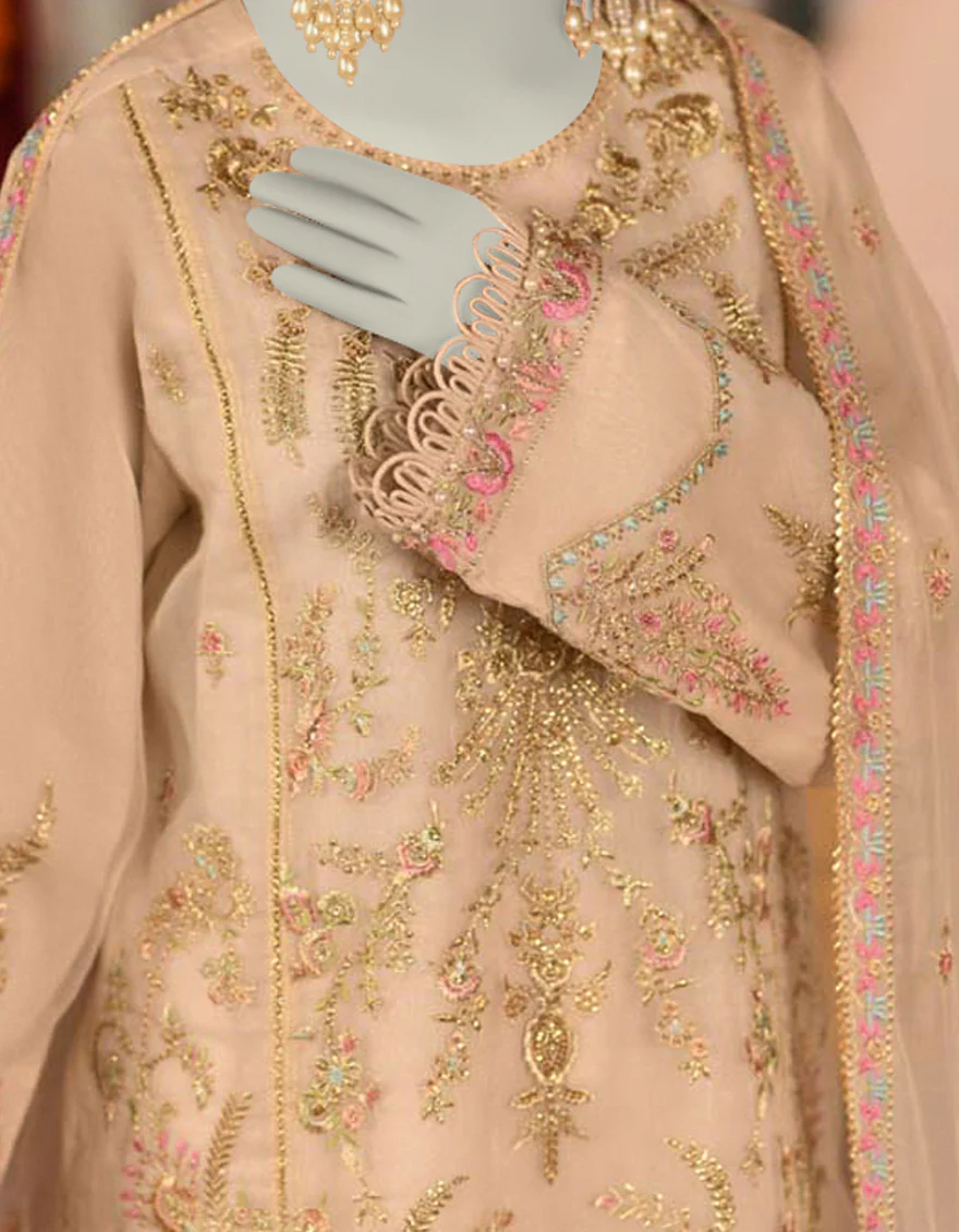 OFF WHITE ORGANZA 3PC UNSTITCHED | JJLS-S-JFU-25-702 FB/FALAK-02 - Image 3