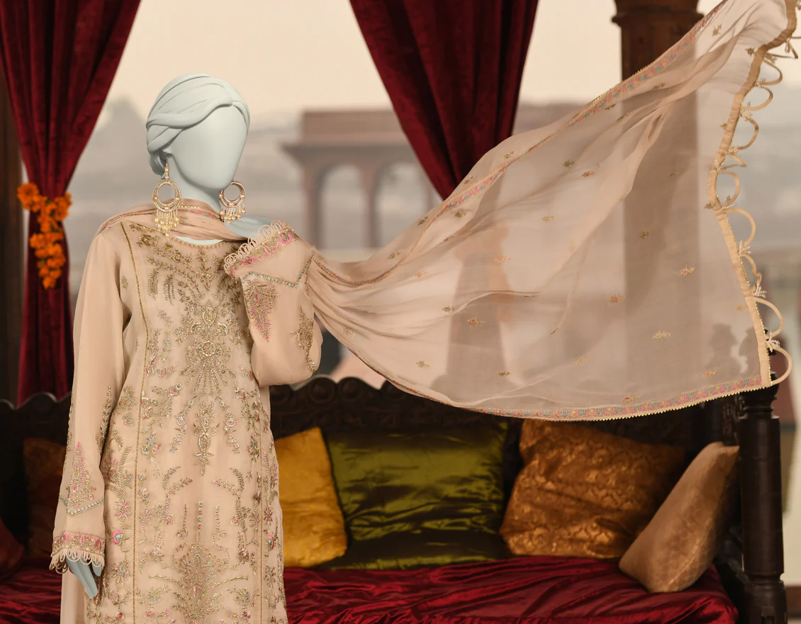 OFF WHITE ORGANZA 3PC UNSTITCHED | JJLS-S-JFU-25-702 FB/FALAK-02 - Image 4