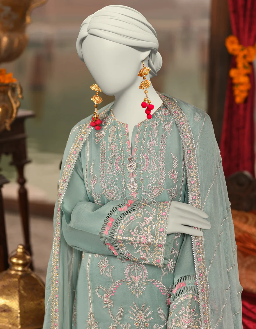 GREEN ORGANZA 3PC UNSTITCHED | JJLS-S-JFU-25-703 FB/FALAK-03 - Image 2