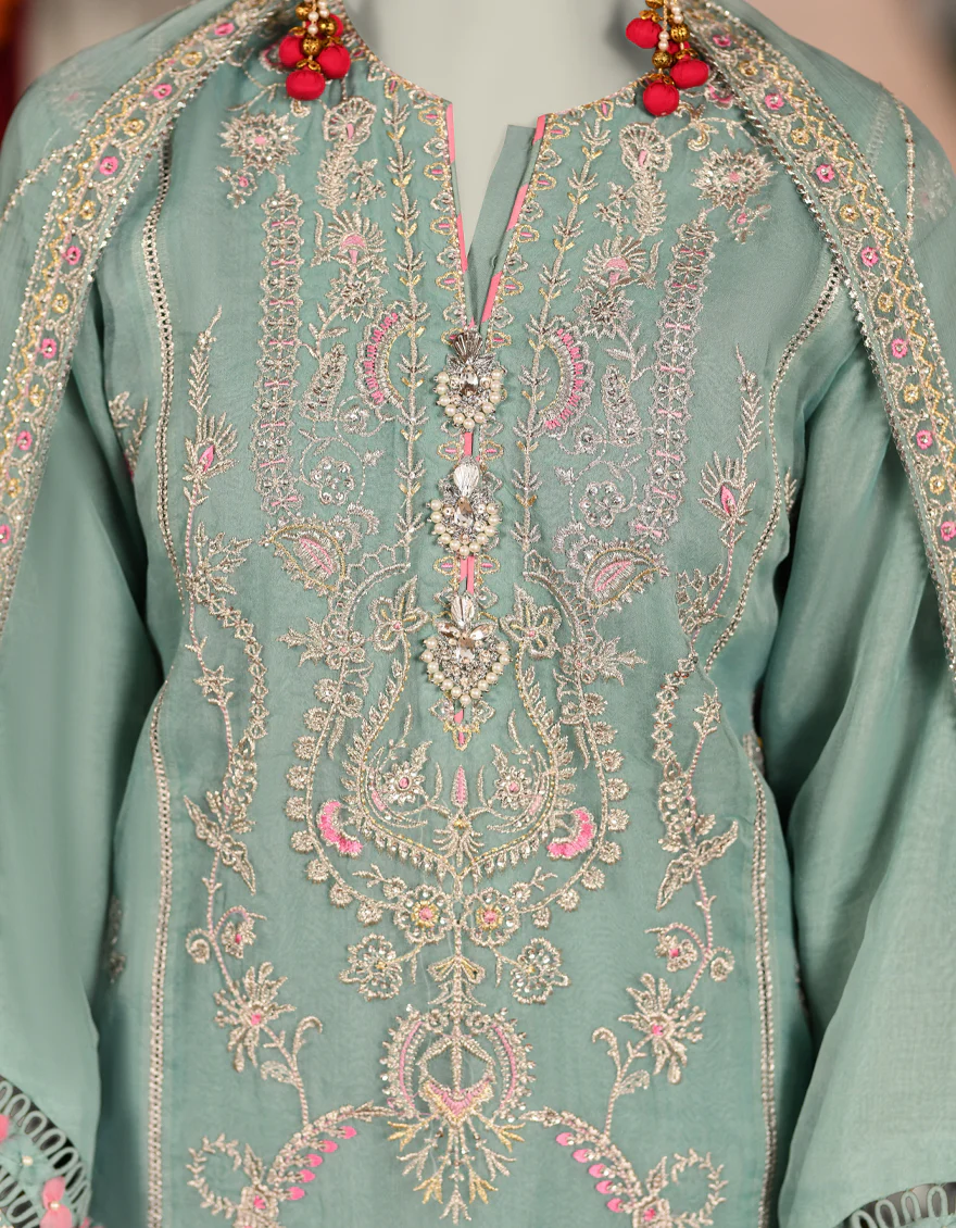 GREEN ORGANZA 3PC UNSTITCHED | JJLS-S-JFU-25-703 FB/FALAK-03 - Image 3