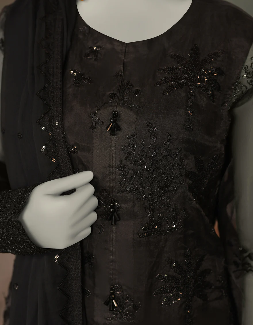 BLACK ORGANZA 3PC UNSTITCHED | JJLS-S-JFU-25-706 FB/FALAK-06 - Image 3