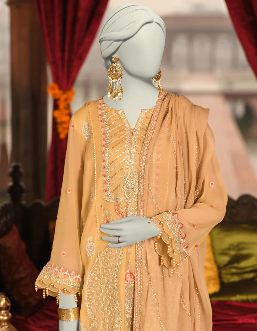 BEIGE ORGANZA 3PC UNSTITCHED | JJLS-S-JFU-25-707 FB/FALAK-07 - Image 2
