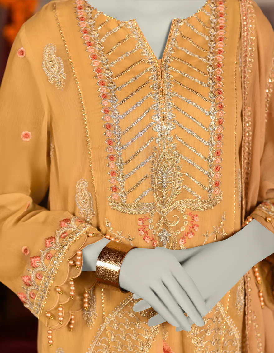 BEIGE ORGANZA 3PC UNSTITCHED | JJLS-S-JFU-25-707 FB/FALAK-07 - Image 3