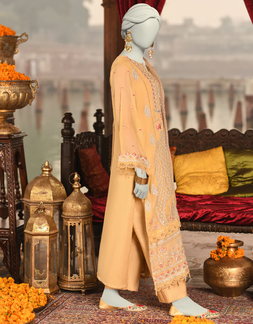 BEIGE ORGANZA 3PC UNSTITCHED | JJLS-S-JFU-25-707 FB/FALAK-07 - Image 4