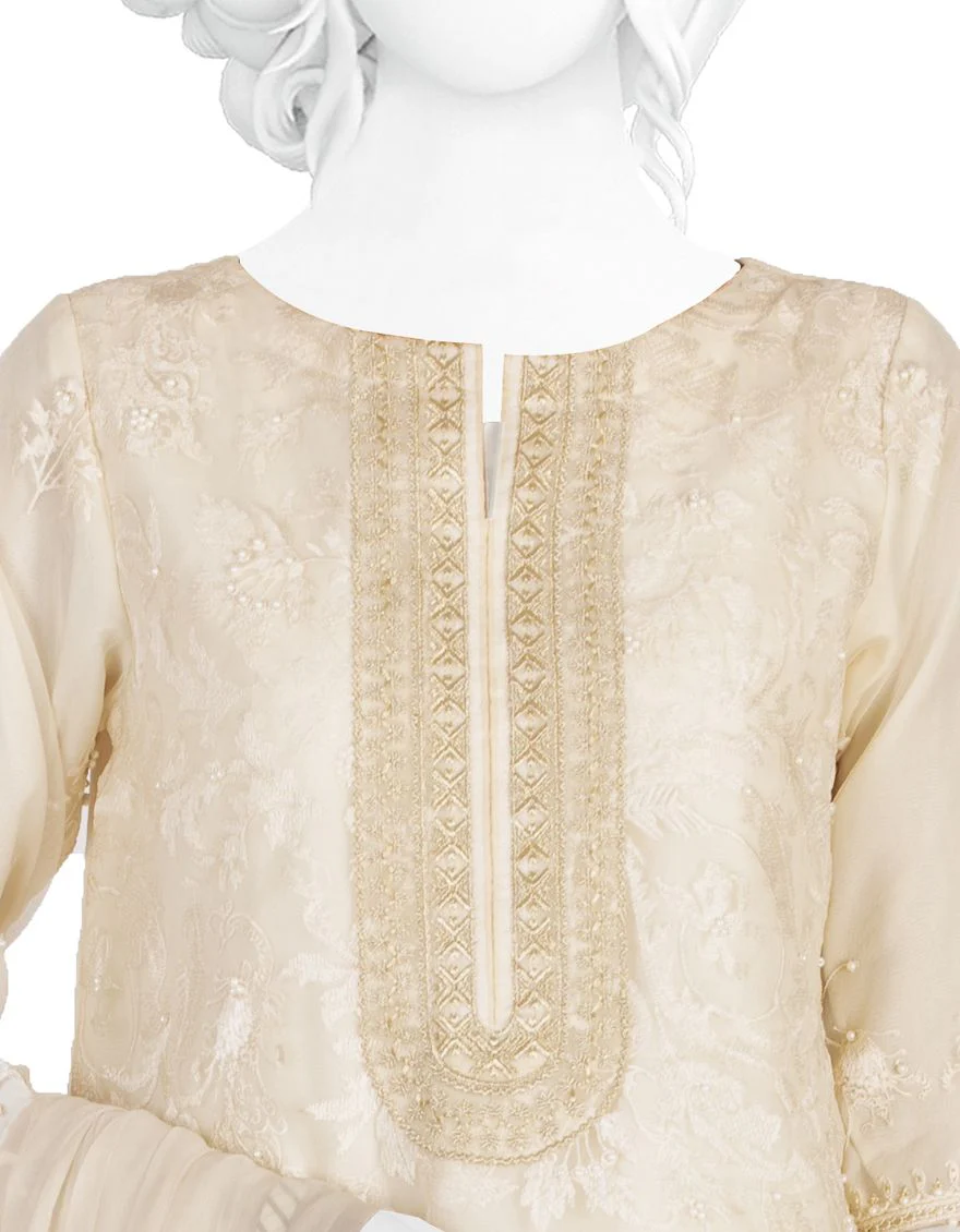 OFF WHITE ORGANZA 3PC UNSTITCHED | JJLS-S-JFU-US-20-001 FB/MF-663 - Image 2