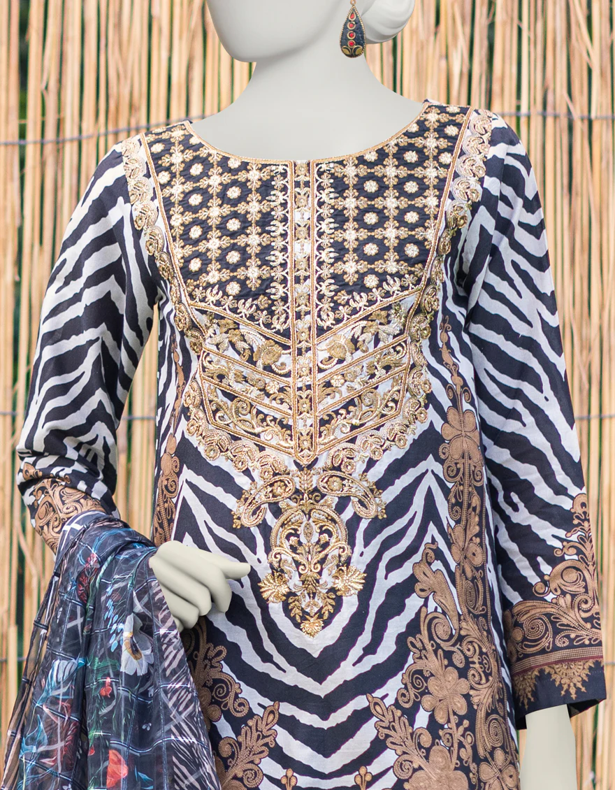 BLACK & WHITE LAWN 3PC UNSTITCHED | JJLS-S-JPUS-US-23-582 JA-903 - Image 3