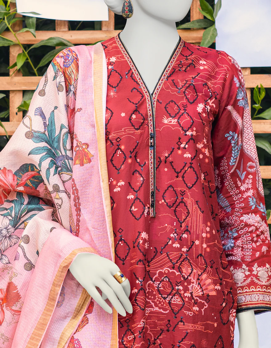 MAROON LAWN 3PC UNSTITCHED | JJLS-S-JPUS-US-23-585 JA-925 - Image 4
