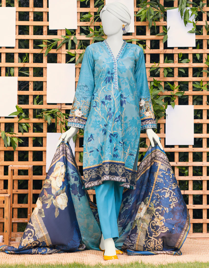 BLUE CAMBRIC 3PC UNSTITCHED | JJLS-S-JPUS-US-23-586 JT-931