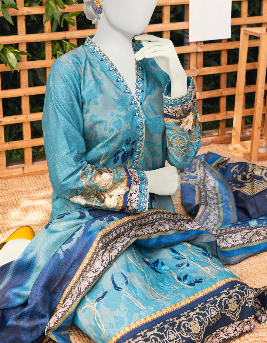 BLUE CAMBRIC 3PC UNSTITCHED | JJLS-S-JPUS-US-23-586 JT-931 - Image 2