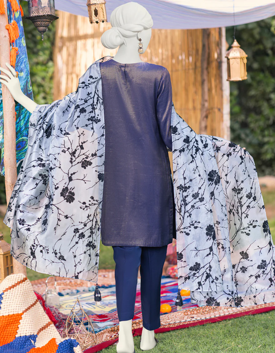 NAVY BLUE LAWN 3PC UNSTITCHED | JJLS-S-JPUS-US-23-594 JA-918 - Image 2