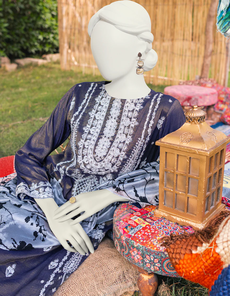 NAVY BLUE LAWN 3PC UNSTITCHED | JJLS-S-JPUS-US-23-594 JA-918 - Image 3