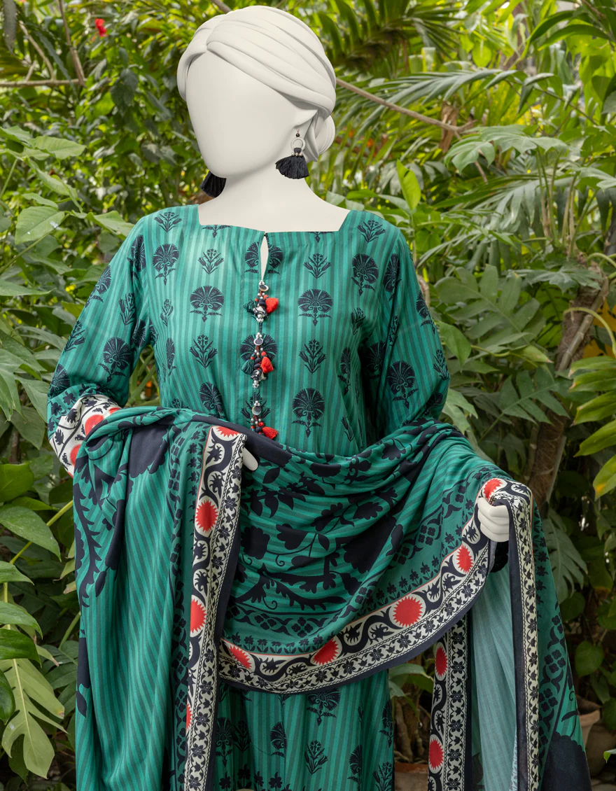 GREEN VISCOSE 3PC UNSTITCHED | JJLS-S-JPW-24-019 FB/SUZANI-3 - Image 3