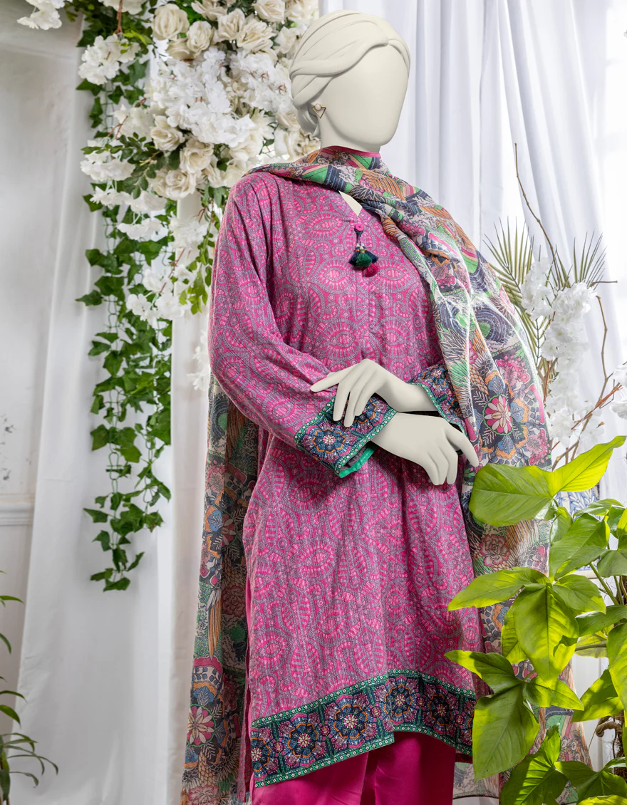 PINK DOBBY 3PC UNSTITCHED | JJLS-S-JPW-24-028 FB/MOSAIC FLORA-4 - Image 3