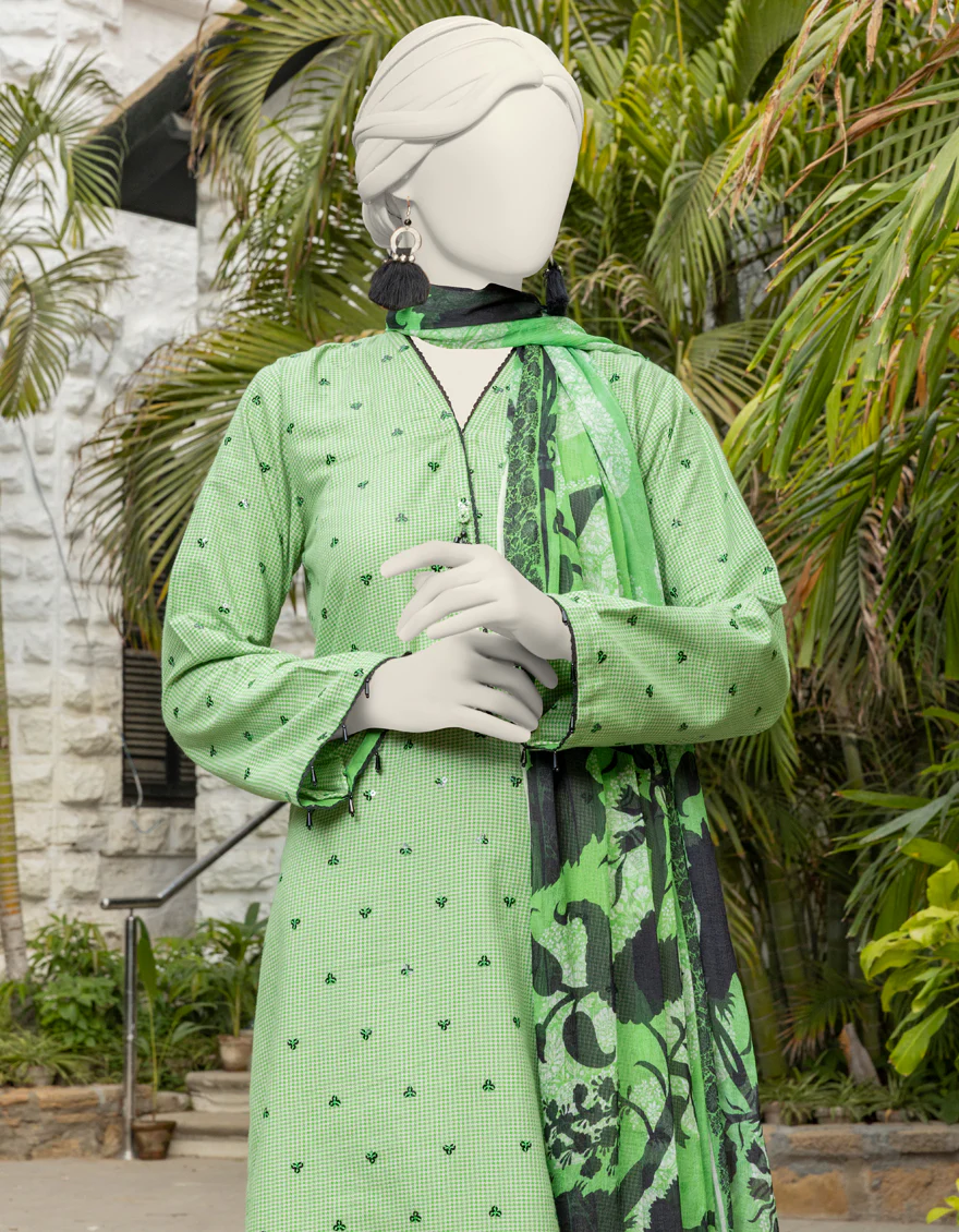 GREEN DOBBY 3PC UNSTITCHED | JJLS-S-JPW-24-029 FB/FLORAL-1 - Image 3