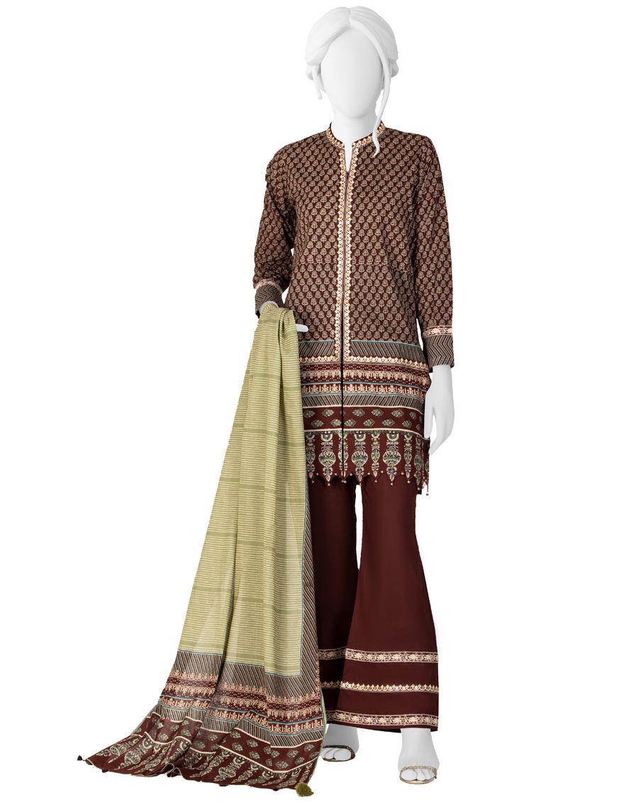 BROWN LAWN 3PC UNSTITCHED | JJLS-S-JPW-US-21-1713 FB/ECLAT