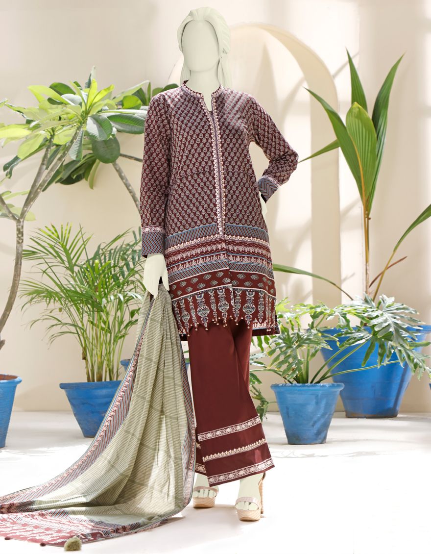 BROWN LAWN 3PC UNSTITCHED | JJLS-S-JPW-US-21-1713 FB/ECLAT - Image 2