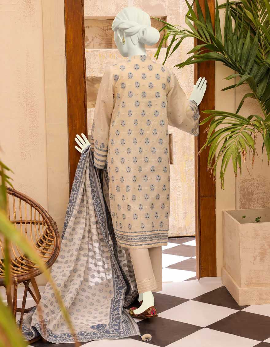 OFF WHITE LAWN 3PC UNSTITCHED | JJLS-S-JPW-US-22-021 FB/NEELUM - Image 2