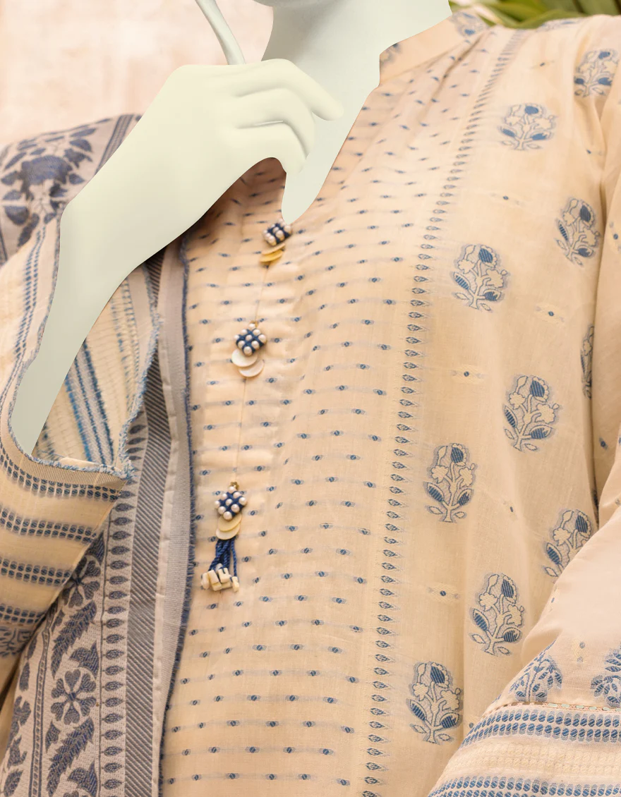 OFF WHITE LAWN 3PC UNSTITCHED | JJLS-S-JPW-US-22-021 FB/NEELUM - Image 3