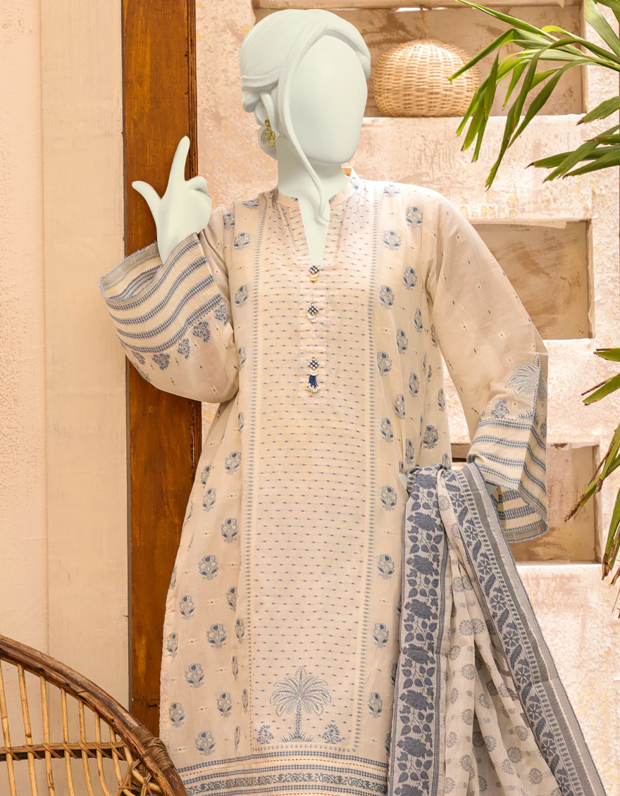 OFF WHITE LAWN 3PC UNSTITCHED | JJLS-S-JPW-US-22-021 FB/NEELUM - Image 4
