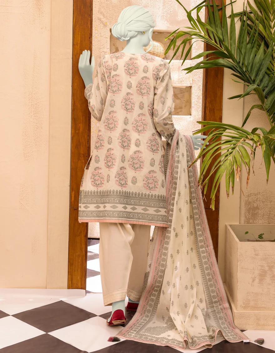 OFF WHITE LAWN 3PC UNSTITCHED | JJLS-S-JPW-US-22-022 FB/SAGE - Image 2