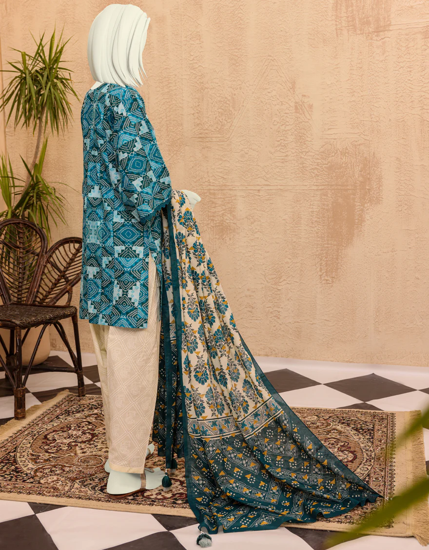 TEAL BLUE LAWN 3PC UNSTITCHED | JJLS-S-JPWU-US-22-027 FB/RILLY - Image 2