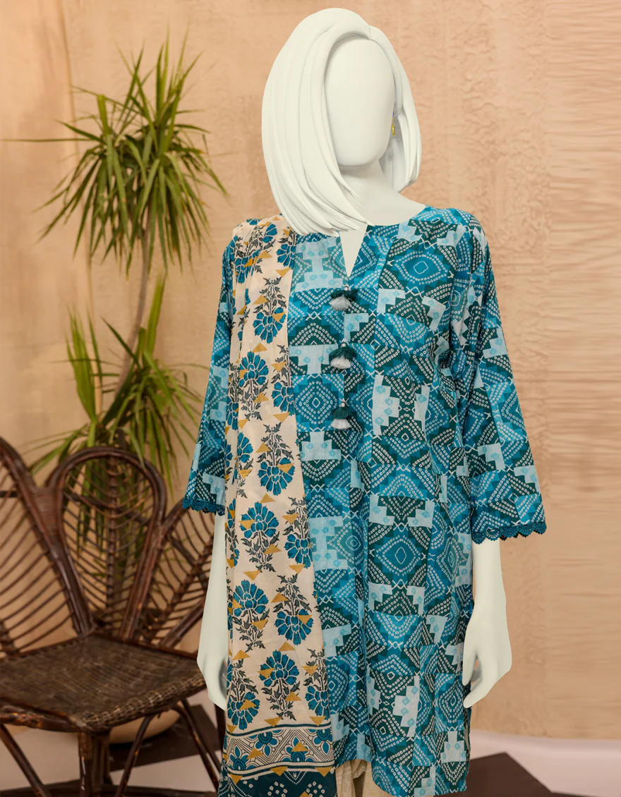 TEAL BLUE LAWN 3PC UNSTITCHED | JJLS-S-JPWU-US-22-027 FB/RILLY - Image 4