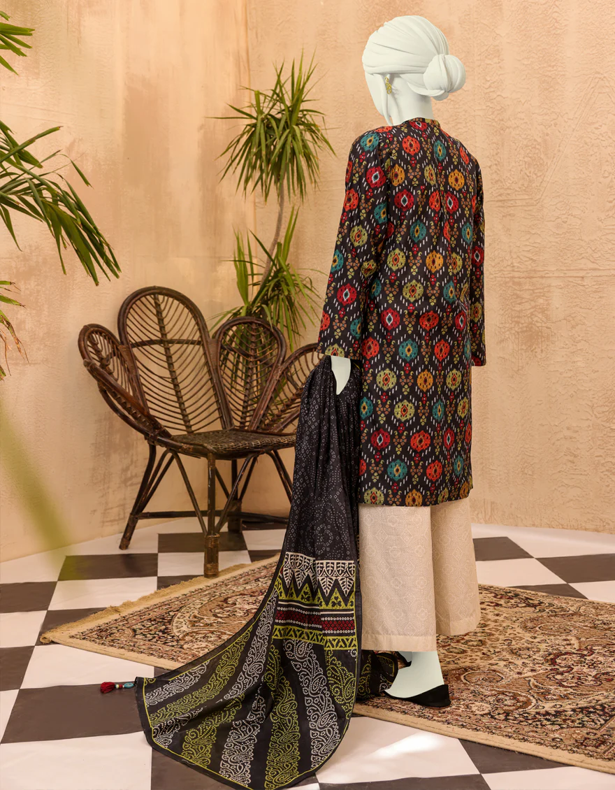 BLACK LAWN 3PC UNSTITCHED | JJLS-S-JPWU-US-22-028 FB/IKKAT - Image 2