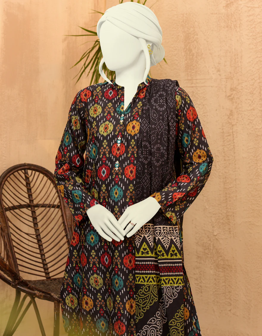 BLACK LAWN 3PC UNSTITCHED | JJLS-S-JPWU-US-22-028 FB/IKKAT - Image 4