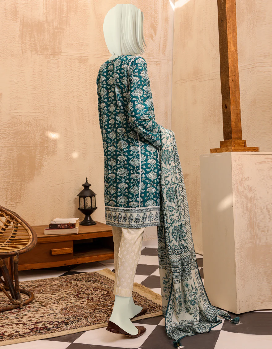 TEAL OFF WHITE LAWN 3PC UNSTITCHED | JJLS-S-JPWU-US-22-029 FB/SHEEN - Image 2