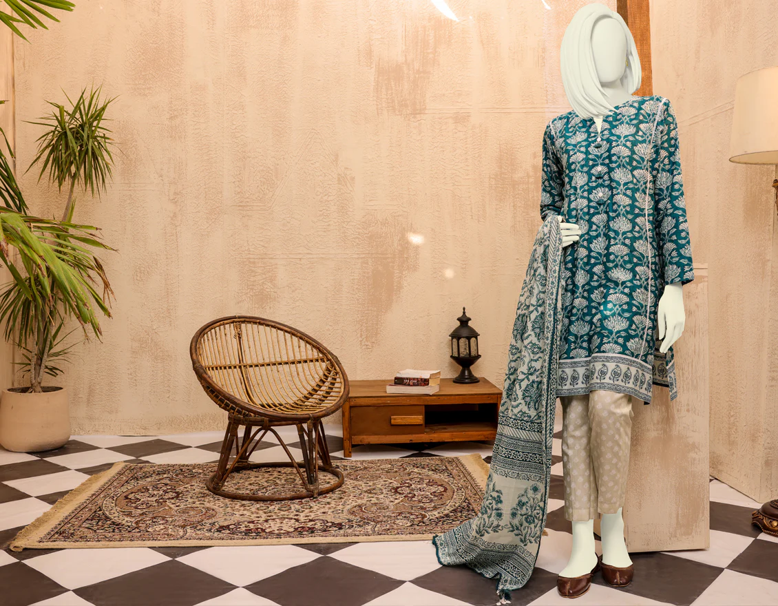 TEAL OFF WHITE LAWN 3PC UNSTITCHED | JJLS-S-JPWU-US-22-029 FB/SHEEN - Image 4