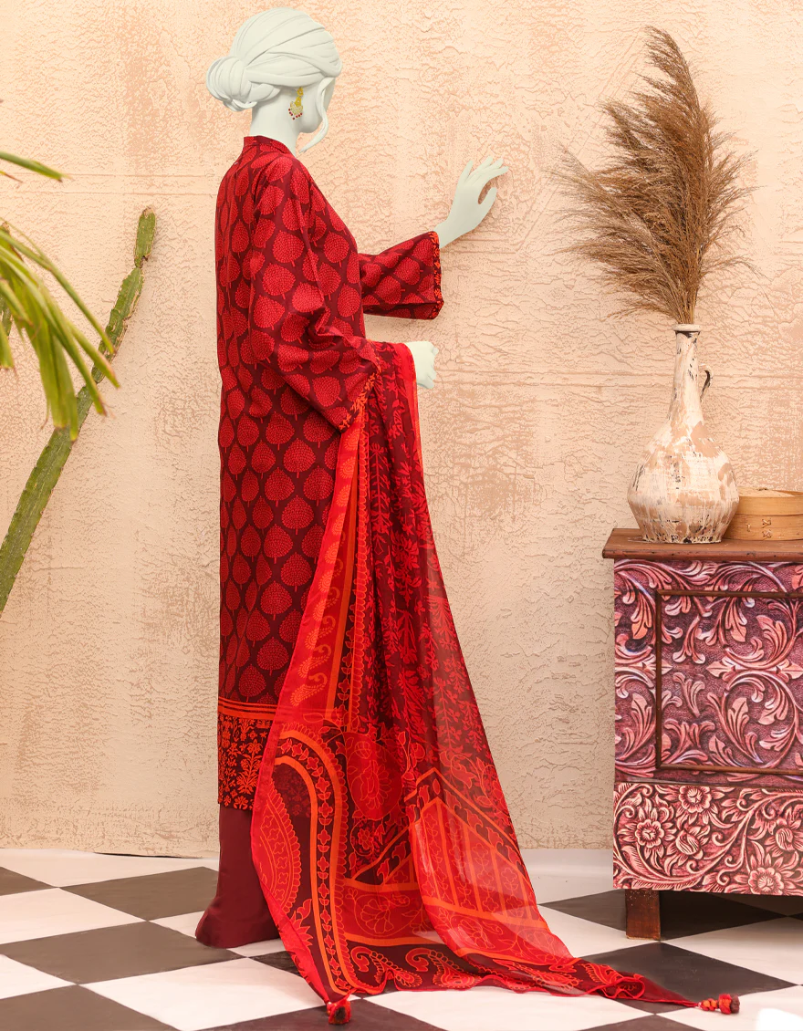 MAROON-ORANGE LAWN 3PC UNSTITCHED | JJLS-S-JPWU-US-22-038 FB/EASTERN RED - Image 2