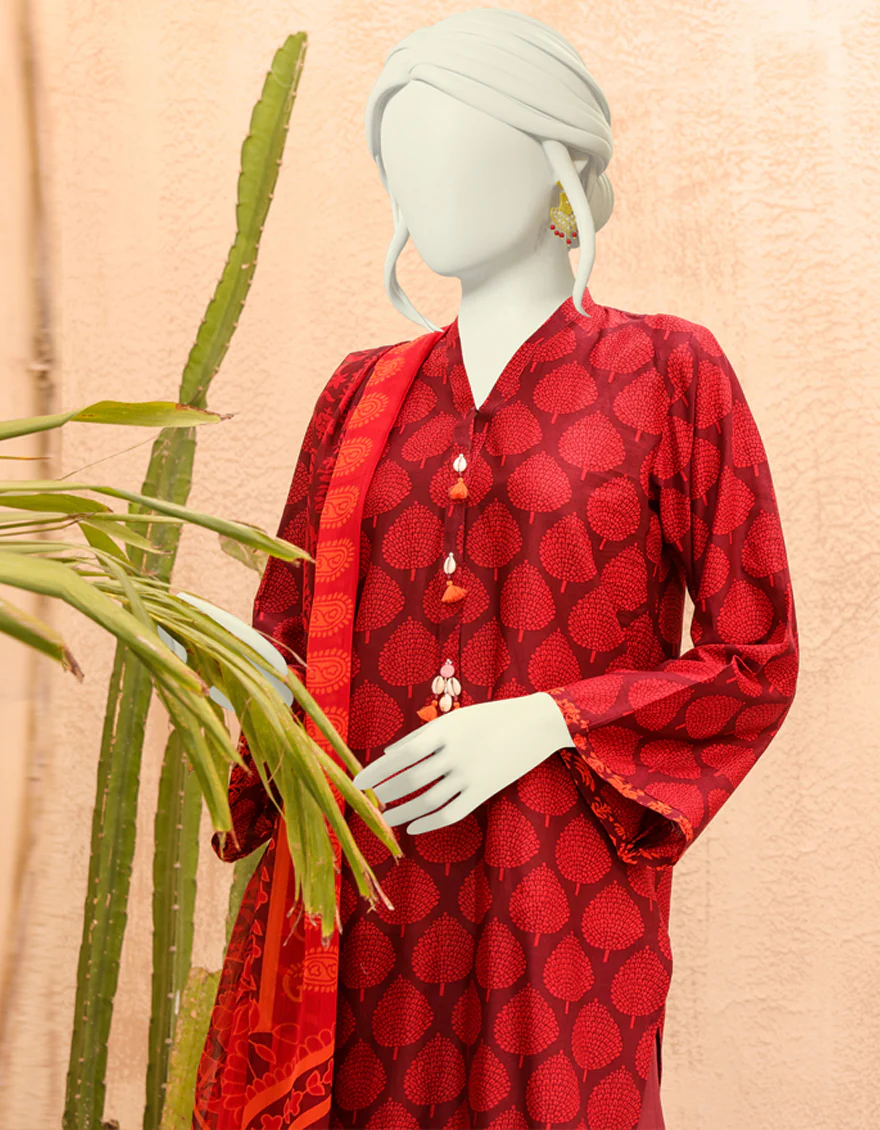 MAROON-ORANGE LAWN 3PC UNSTITCHED | JJLS-S-JPWU-US-22-038 FB/EASTERN RED - Image 3
