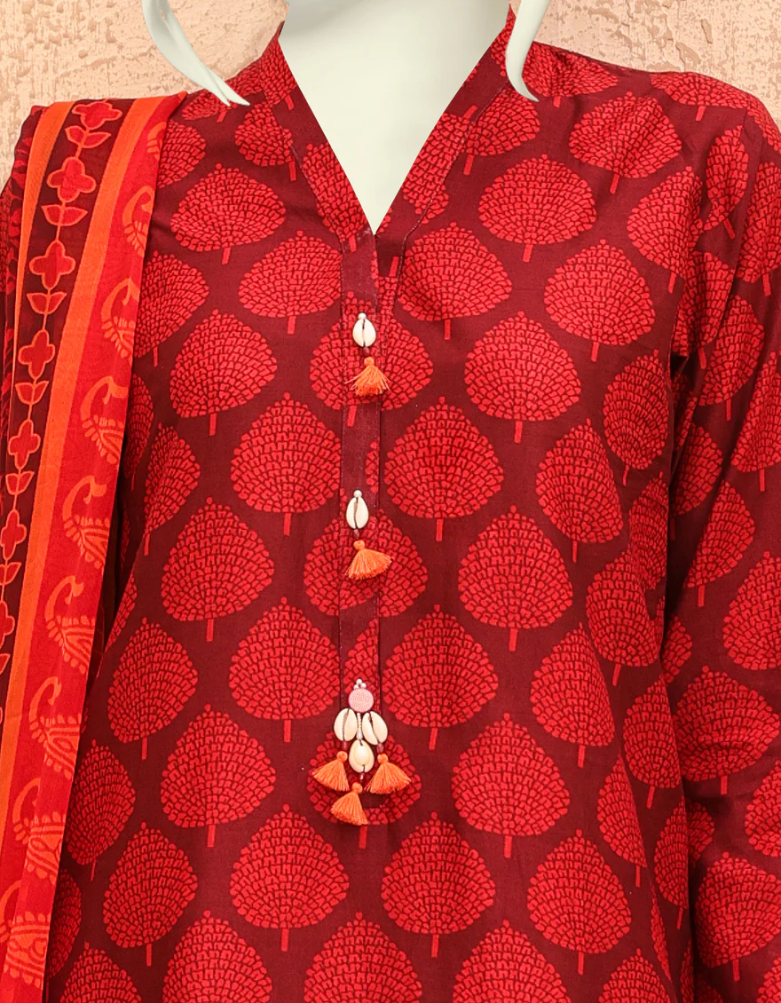 MAROON-ORANGE LAWN 3PC UNSTITCHED | JJLS-S-JPWU-US-22-038 FB/EASTERN RED - Image 4