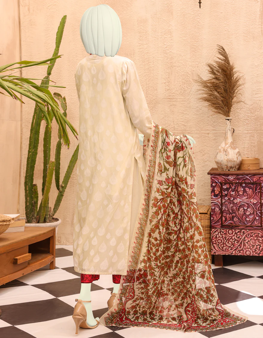 IVORY LAWN 3PC UNSTITCHED | JJLS-S-JPWU-US-22-040 FB/TEAR DROP - Image 2