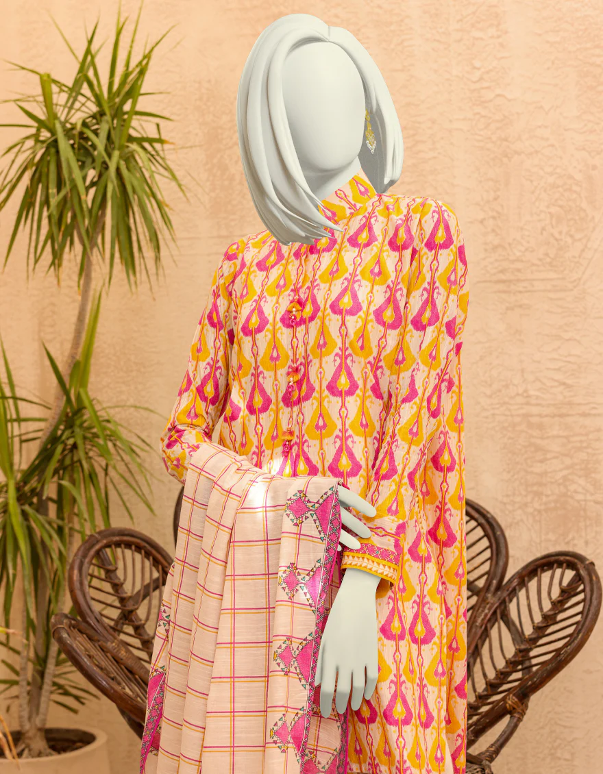 PINK & YELLOW KHADDAR 3PC UNSTITCHED | JJLS-S-JPWU-US-22-043 FB/BAHAR - Image 4