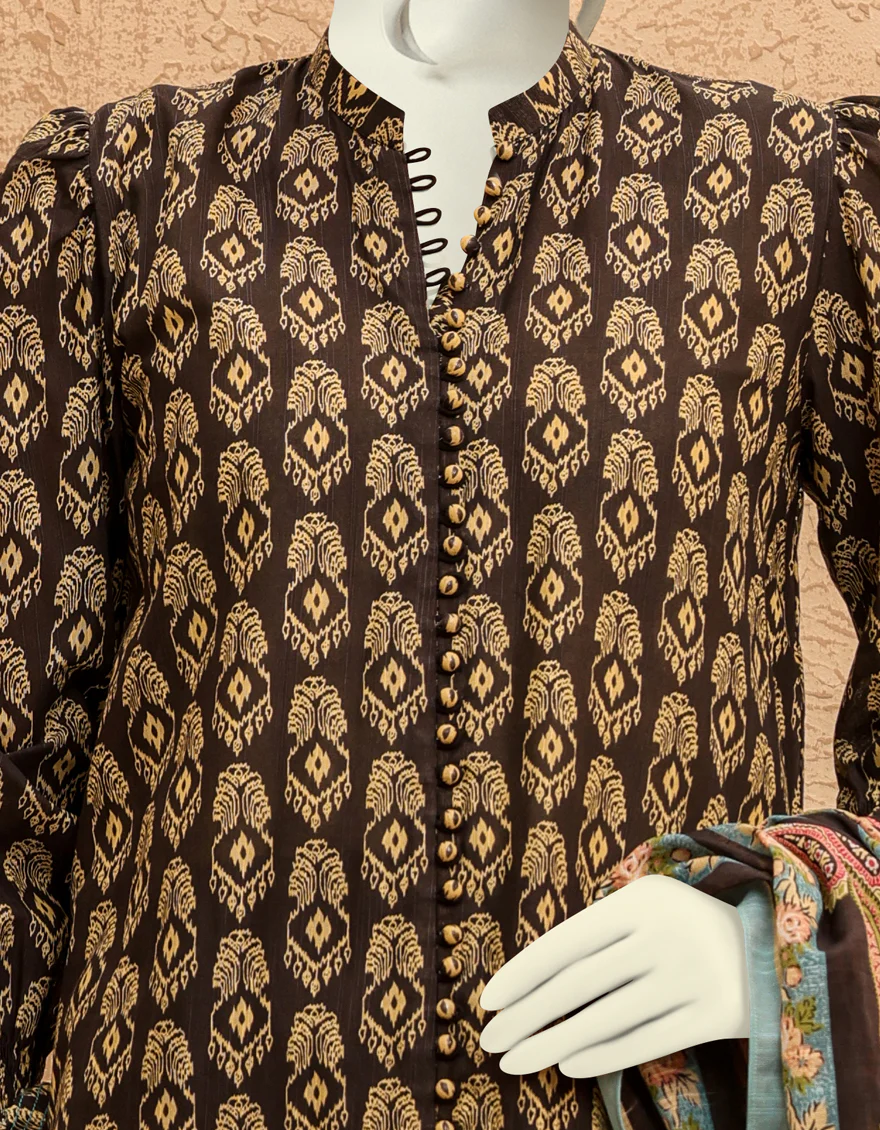 BLACK KHADDAR 3PC UNSTITCHED | JJLS-S-JPWU-US-22-044 FB/RUST - Image 3